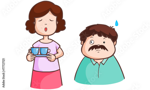 Wife complains his husband in living room illustration.