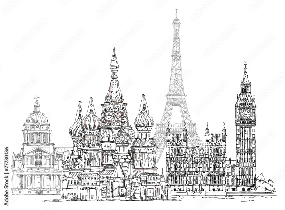 World famous monuments. Paris, London, Moscow