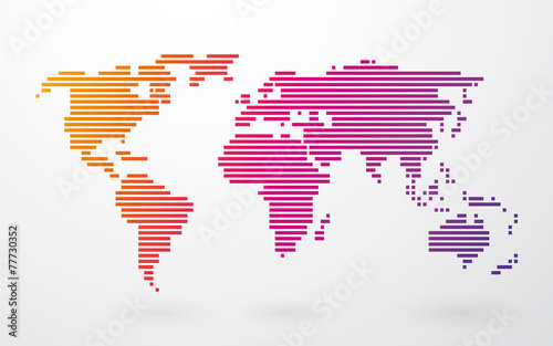 world map made up of colored stripes on a light background