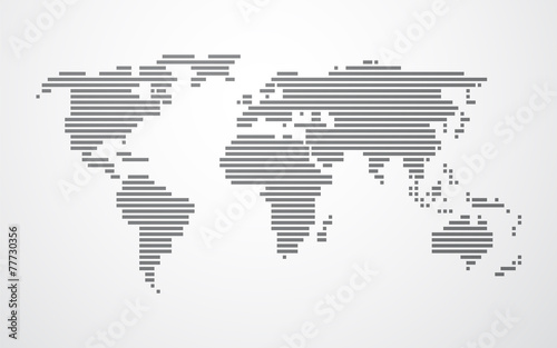 Fototapeta Naklejka Na Ścianę i Meble -  simple map of the world made up of black stripes on a light back