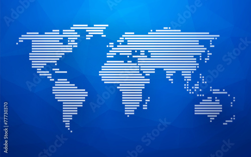 simple world map made up of white stripes on a blue background t