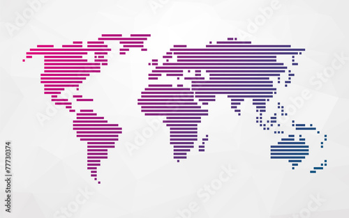 simple world map made up of colored stripes on a bright triangul