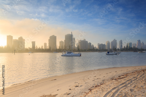 Australian foggy morning along Main Beach suburb