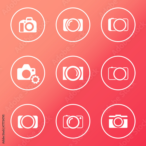 camera white round icons vector illustration, eps10