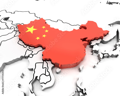 Photography 3d china map with national flag