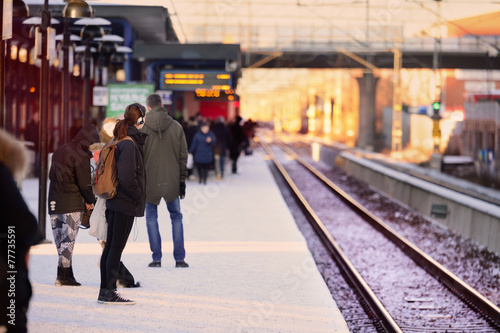 People waiting for the train, winter platform