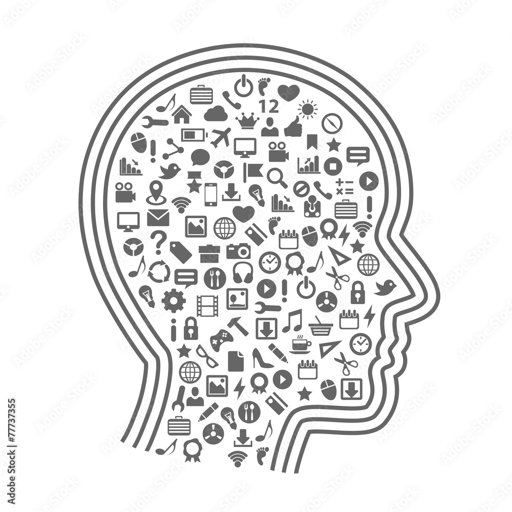 Silhouette head with icons Silhouette head with icons