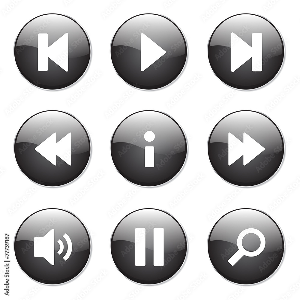 Multimedia Controller Black Vector Button Icon Design Set Multimedia Controller Black Vector Button Icon Design Set