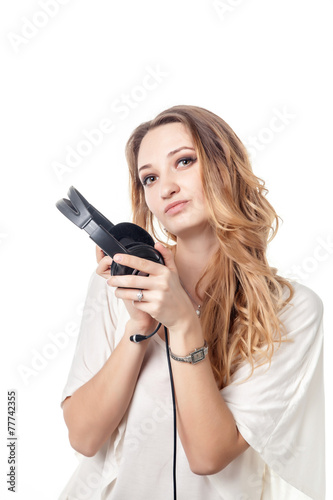 Woman in call center with phone headset