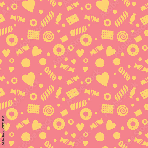 Seamless pattern with candy and cookies, food