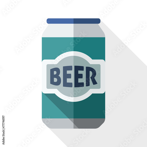 Beer can icon with long shadow on white background