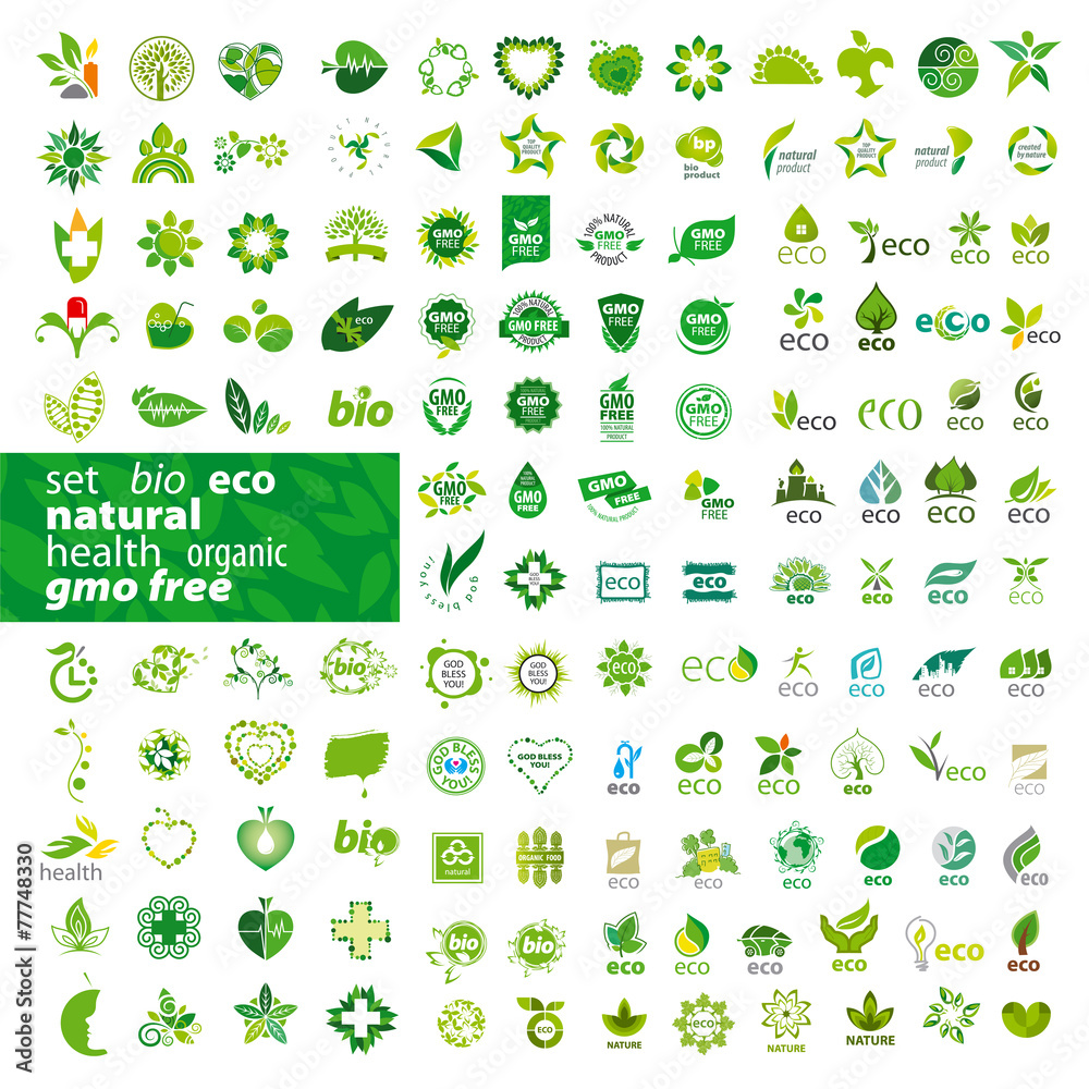 big set of vector logos ecology, health, natural - obrazy, fototapety, plakaty 