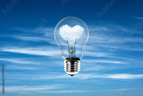 hearts in light bulb with the power of nature