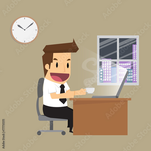 businessman working hard night in office