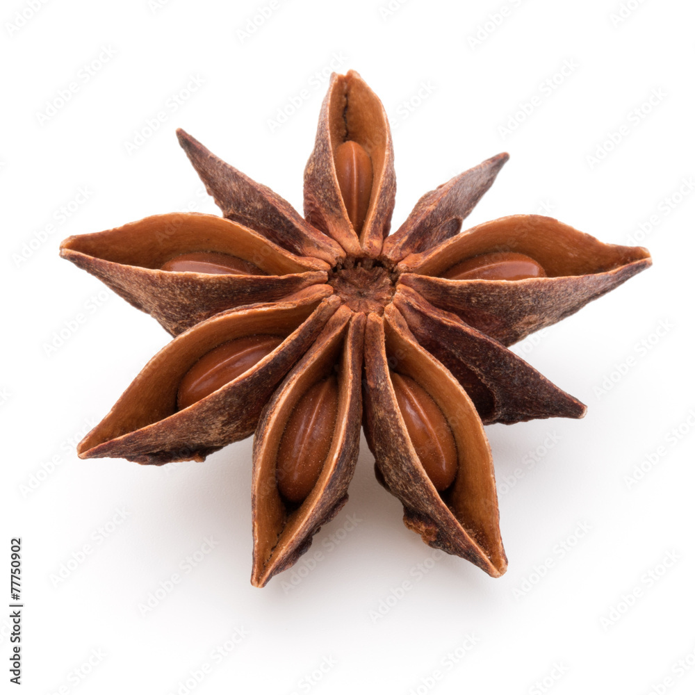 Star anise spice fruit and seeds isolated on white background cl Star anise spice fruit and seeds isolated on white background cl