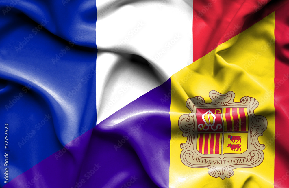 Fototapeta premium Waving flag of Andorra and France