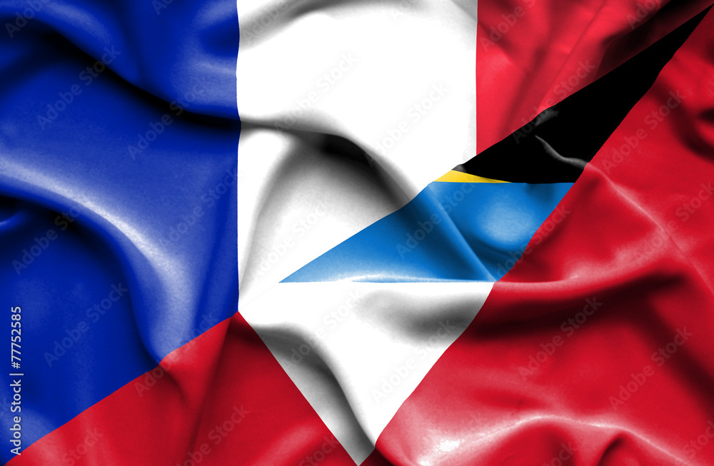 Waving flag of Antigua and Barbuda and France Waving flag of Antigua and Barbuda and France