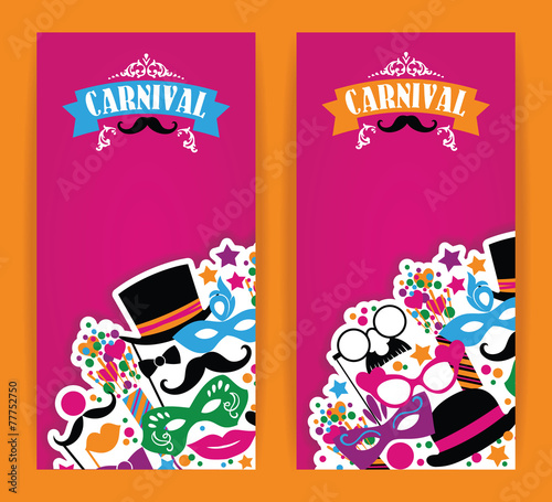 Celebration festive flyer with carnival icons and objects.