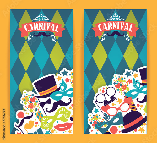 Celebration festive flyer with carnival icons and objects.