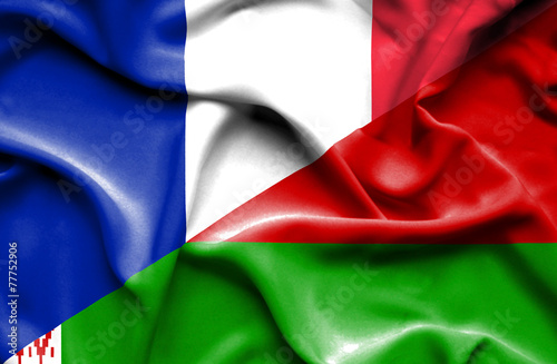 Waving flag of Belarus and France