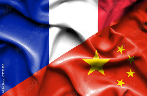 Waving flag of China and France