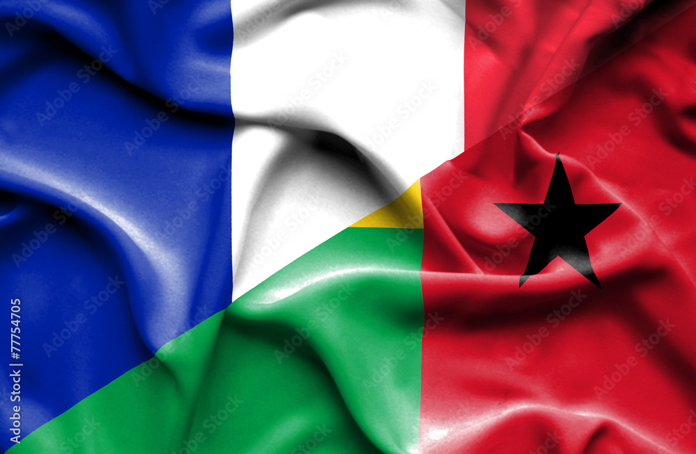 Waving flag of Guinea Bissau and France