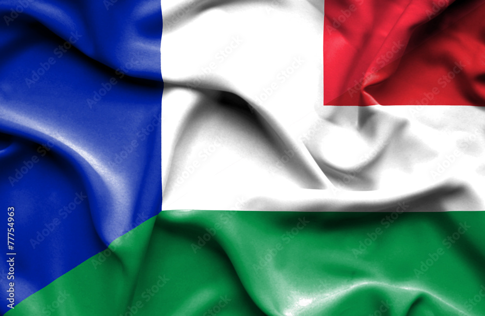 Waving flag of Hungary and France