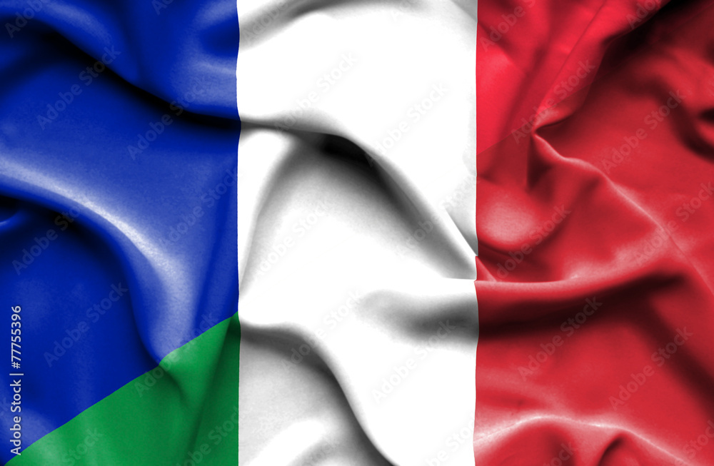 Waving flag of Italy and France