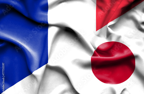 Waving flag of Japan and France