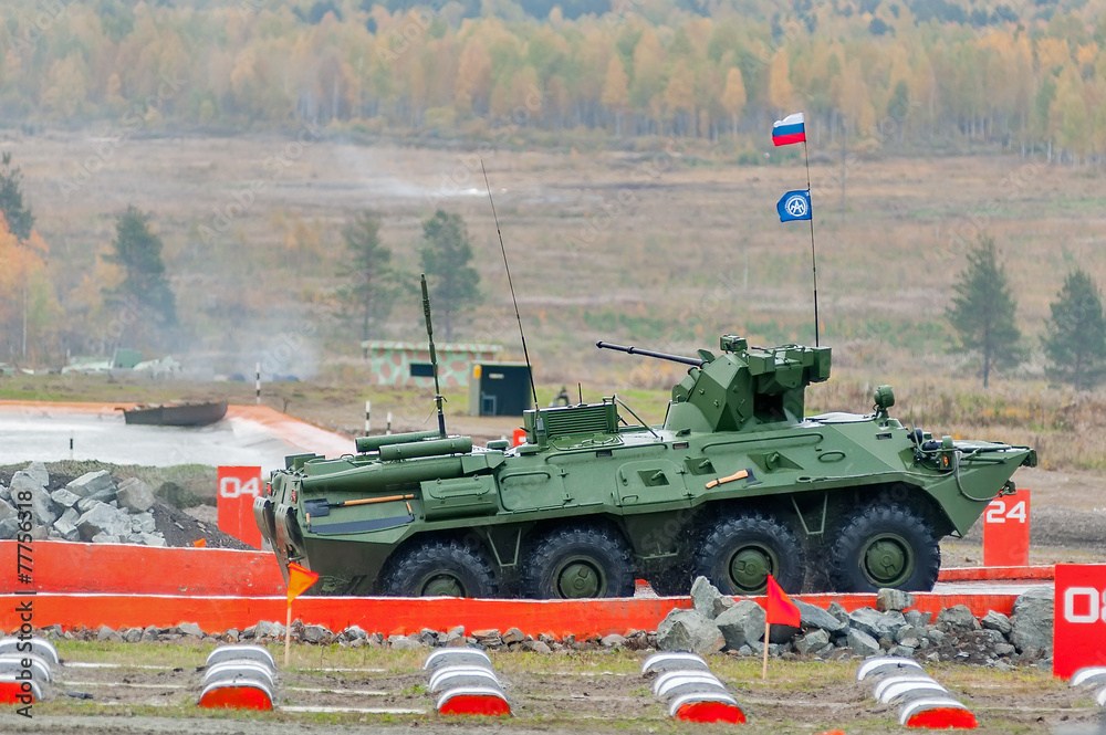 Fototapeta premium BTR-82A armoured personnel carrier in motion