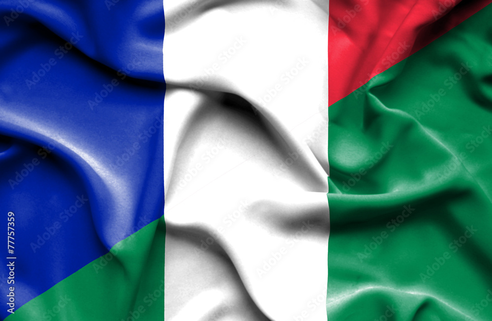 Waving flag of Nigeria and France