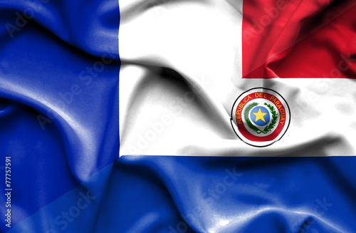 Waving flag of Paraguay and France