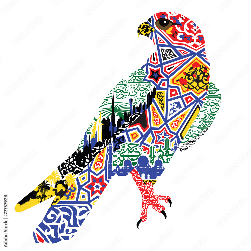 Fototapeta premium bird patterns and miniatures symbolizing UAE