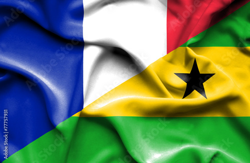 Waving flag of Sao Tome and Principe and France