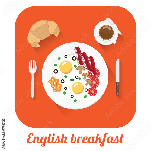 Flat vector long shadow illustration of english breakfast