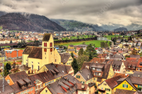 View of Sargans village in Swiss Alps