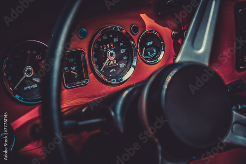Wall Mural Interior of retro vintage car. Vintage effect processing