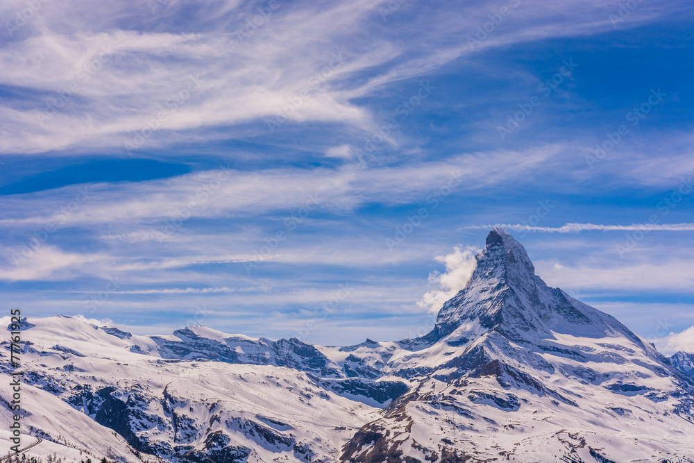 Matterhorn during winter with clouds, Switzerland