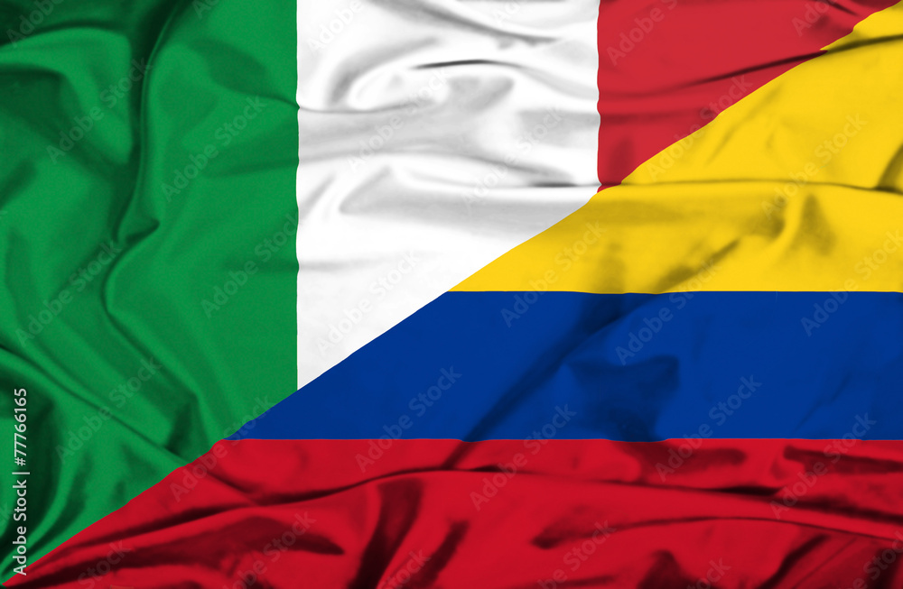 Obraz premium Waving flag of Columbia and Italy