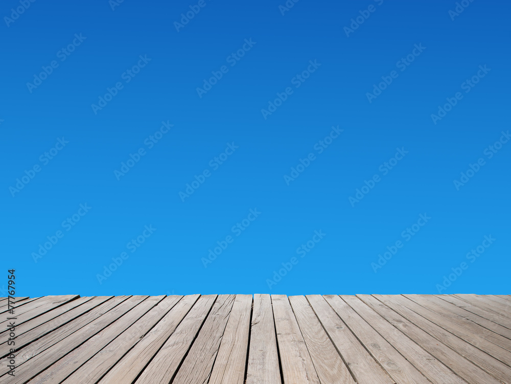 blue sky with wood floor blue sky with wood floor