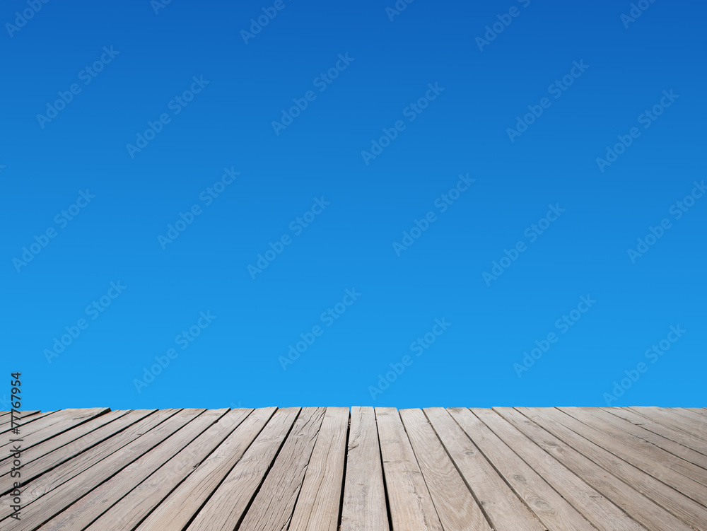 blue sky with wood floor