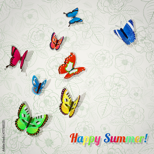 Background with colorful butterflies