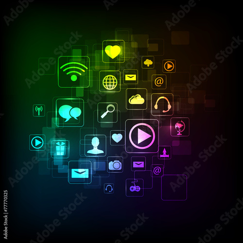media icons set in neon stiale