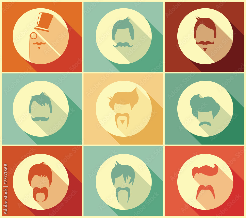 Collection of hipster retro hair styles and mustaches, vector il