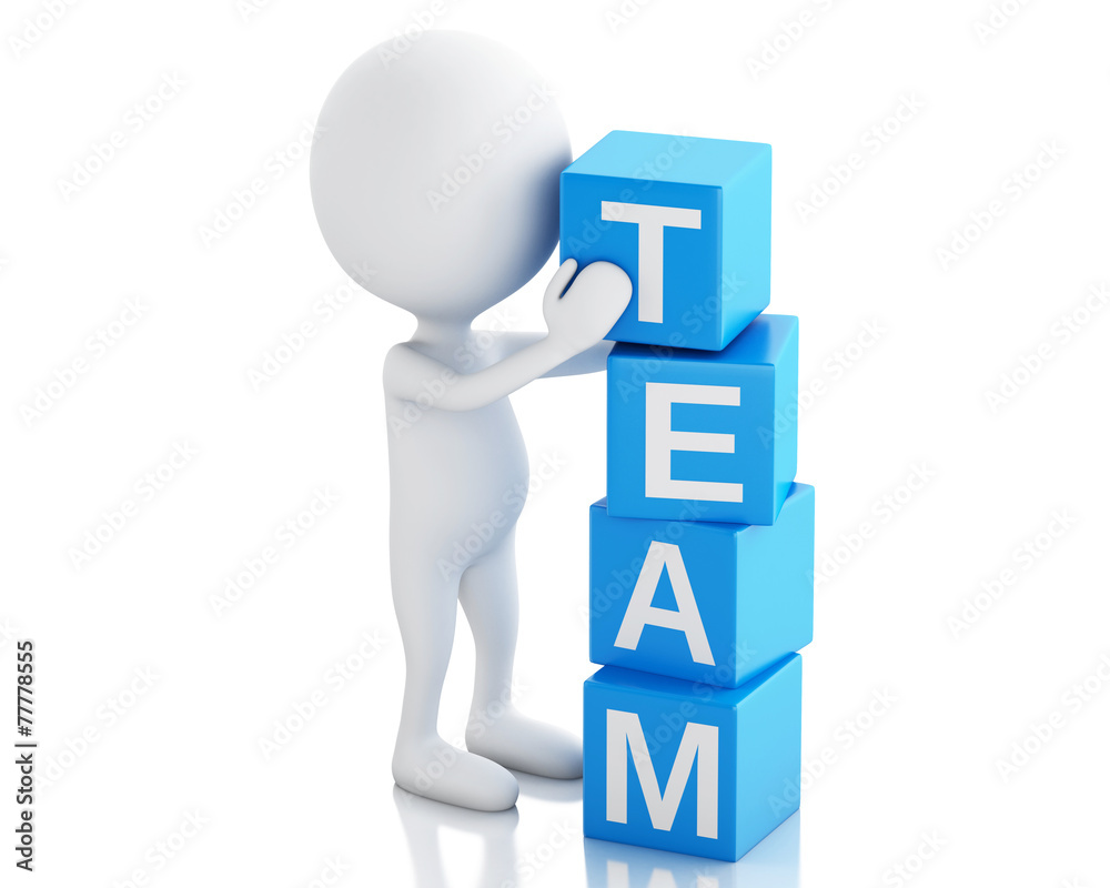 3d white people with cubes with word team 3d white people with cubes with word team