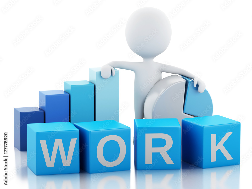 3d white people with business statistic graph. Success concept 3d white people with business statistic graph. Success concept