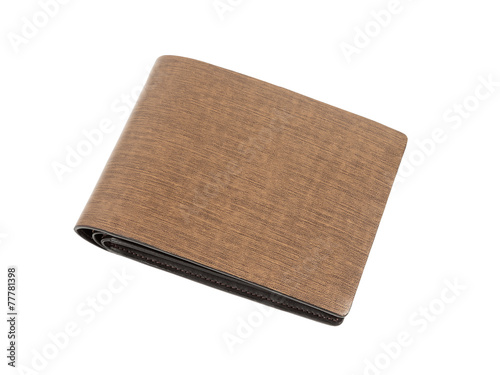 Money in brown leather wallet on white background