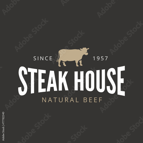 Beef Steak Logo Vintage Retro Label design BBQ Grill