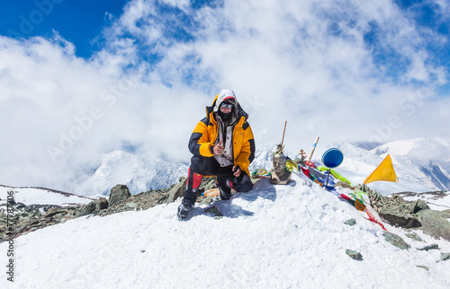 Εκτύπωση καμβά Mountain climber at the top of Lenin Peak, Kyrgyzstan