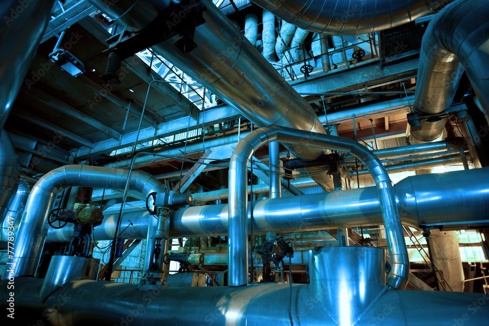 Industrial zone, Steel pipelines, valves and cables Industrial zone, Steel pipelines, valves and cables